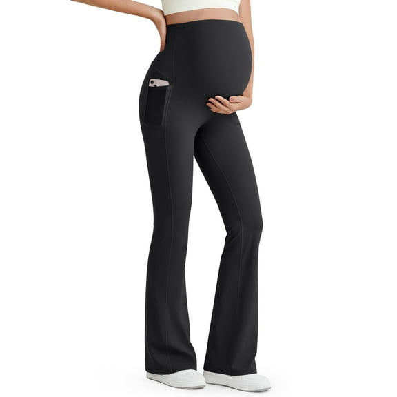 G4Free BareFeel Maternity Flare Leggings with Pockets Over The Belly Stretchy Casual Lounge Pregnancy Dress Pants for Work