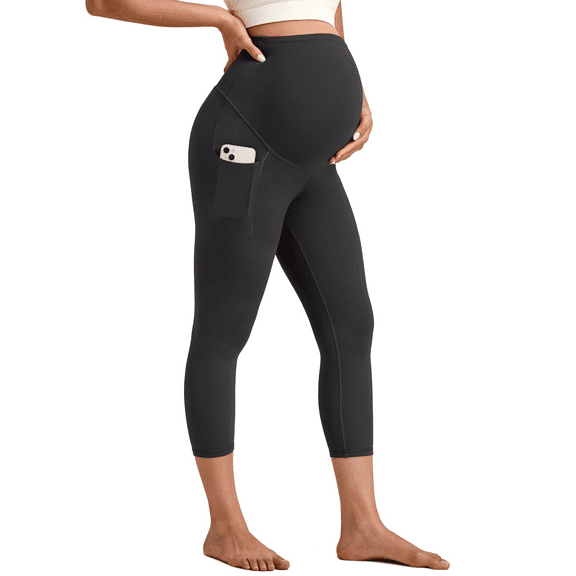 G4Free BareFeel Maternity Leggings with Pockets Over The Belly Stretchy Workout Yoga Pregnancy Capri Pants