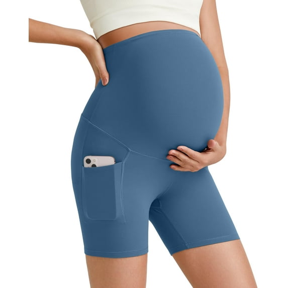 G4Free Barefeel Maternity Biker Shorts with Pockets Over The Belly Legging 5" Pregnancy Yoga Pants Athletic Workout