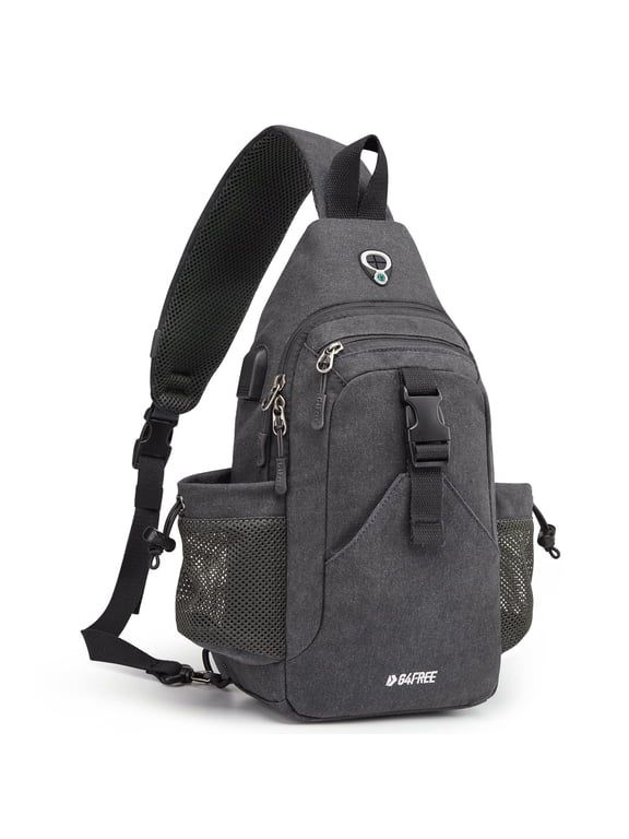 Canvas Sling Bag Crossbody Backpack with USB Charging Port & RFID Blocking, Hiking Daypack Chest Bag for Women Men