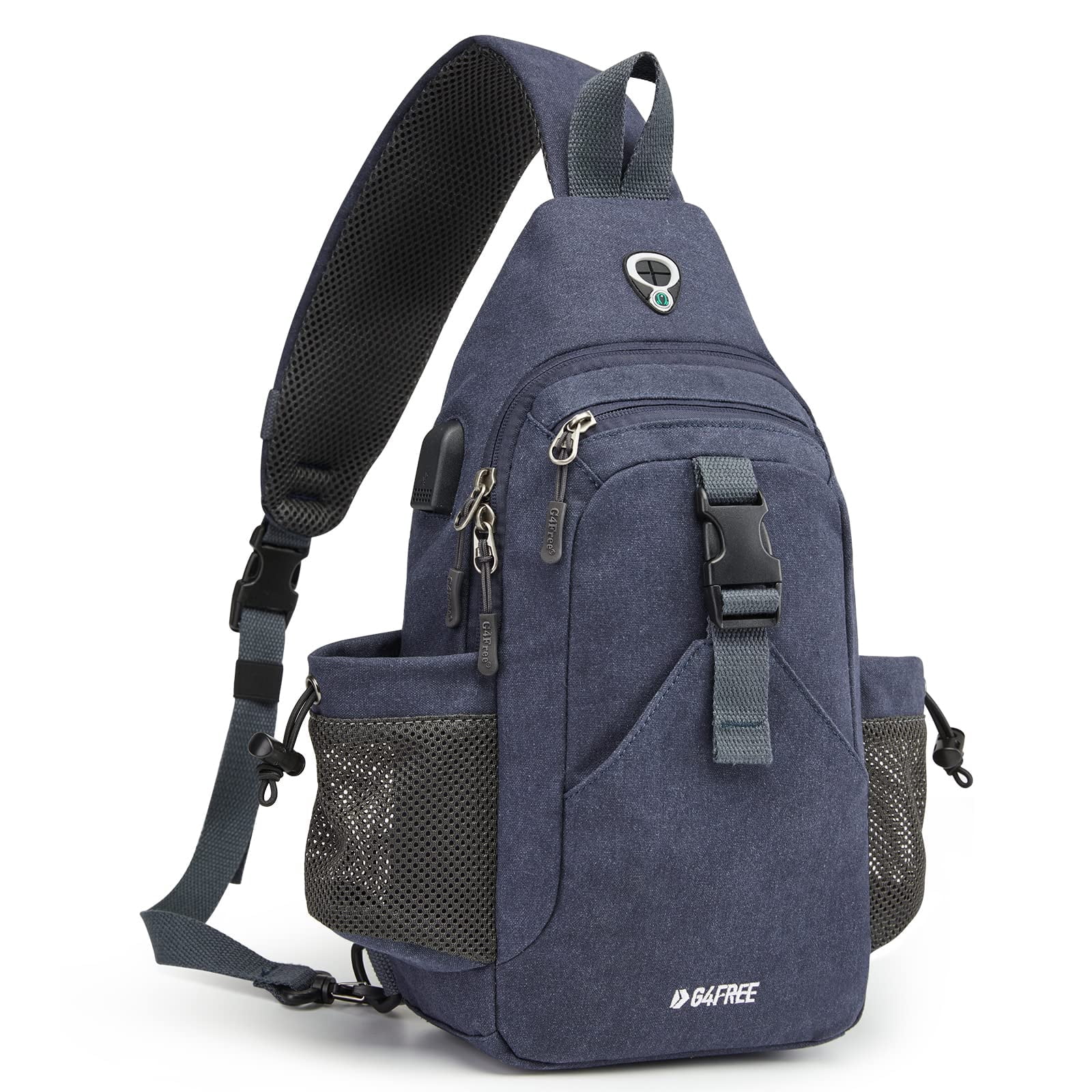 G4Free Canvas Sling Bag Crossbody Backpack with USB Charging Port & RFID Blocking, Hiking Daypack Chest Bag for Women Men