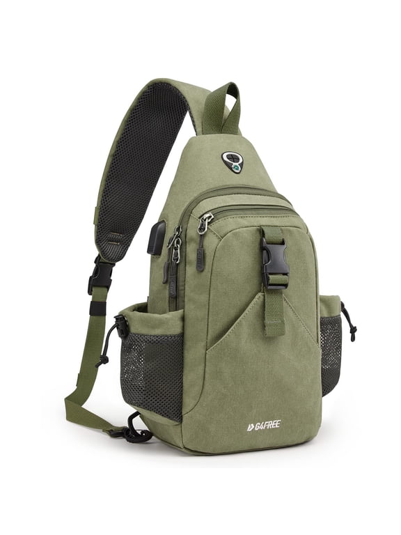 Canvas Sling Bag Crossbody Backpack with USB Charging Port & RFID Blocking, Hiking Daypack Chest Bag for Women Men