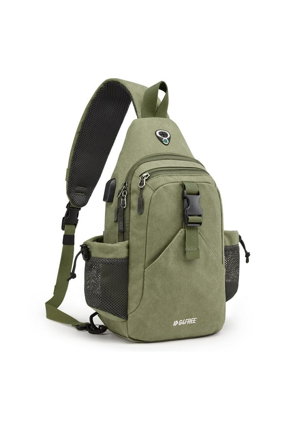 Canvas Sling Bag Crossbody Backpack with USB Charging Port & RFID Blocking, Hiking Daypack Chest Bag for Women Men