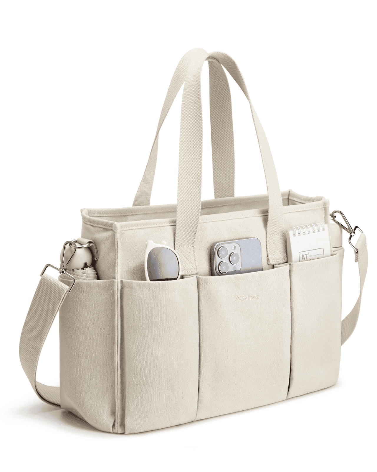G4Free Canvas Tote Bag with Pockets, Medium Size Crossbody Work Tote Bag for Women Zipper Closure