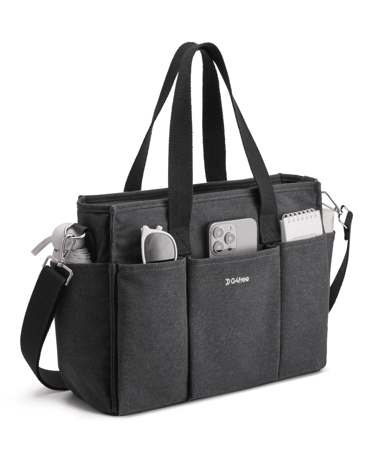 G4Free Canvas Tote Bag with Pockets, Medium Size Crossbody Work Tote Bag for Women Zipper Closure