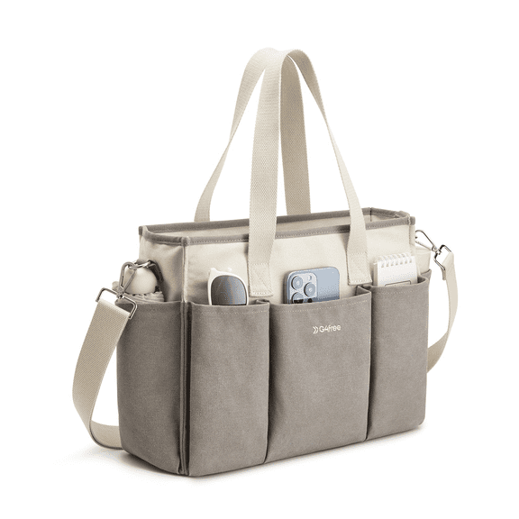 G4Free Canvas Tote Bag with Pockets, Medium Size Crossbody Work Tote Bag for Women Zipper Closure