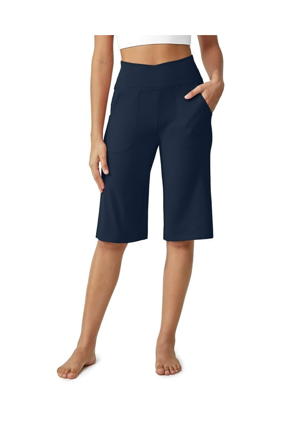 Capri Pants for Women 14" Knee Length Wide Leg Yoga Capris Dressy Casual Summer Crop Pants with Pockets