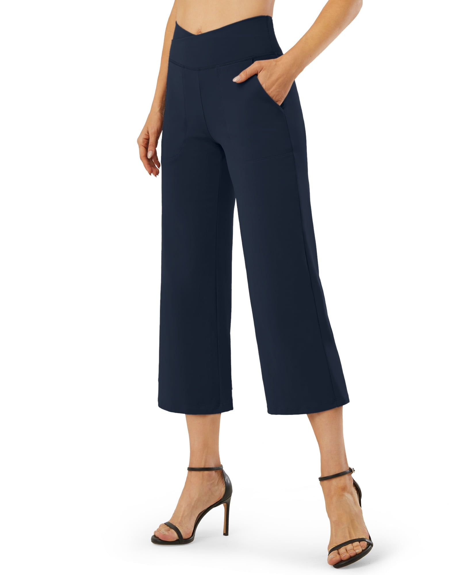 G4Free Yoga Capris for Women Wide Leg Capri Pants with Pockets Stretch Flare Crop Work Pants for Office Business Casual(Taupe,S,22