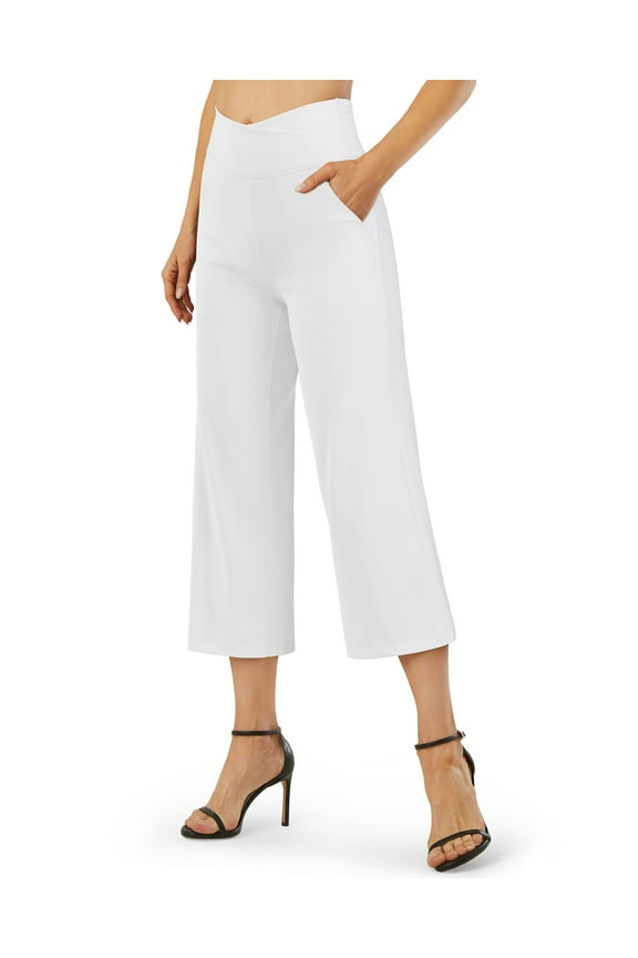 Capri Pants for Women Wide Leg Yoga Dress Capris with Pockets Cross Loose Casual Work Crop Pants