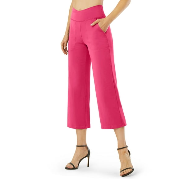G4Free Capri Pants for Women Wide Leg Yoga Dress Capris with Pockets Cross Loose Casual Work Crop Pants