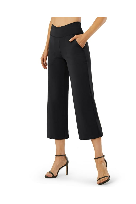 Capri Pants for Women Wide Leg Yoga Dress Capris with Pockets Cross Loose Casual Work Crop Pants
