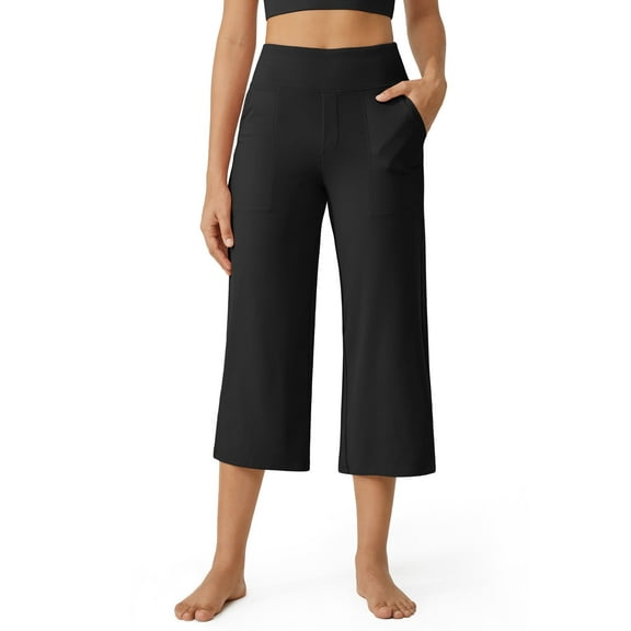 G4Free Capri Pants for Women Wide Leg Yoga Dress Cropped Pants Capri Leggings with Pockets for Casual Summer
