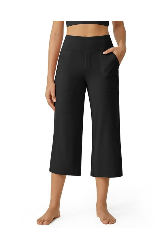 Capri Pants for Women Wide Leg Yoga Dress Cropped Pants Capri Leggings with Pockets for Casual Summer