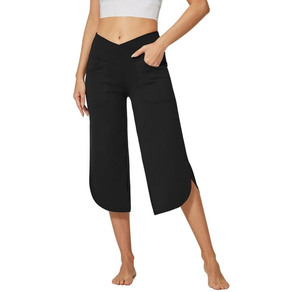 G4Free Capri Pants for Women Wide Leg Yoga Pants for Summer Flowy Capris Loose Casual Cropped Pants with Pockets
