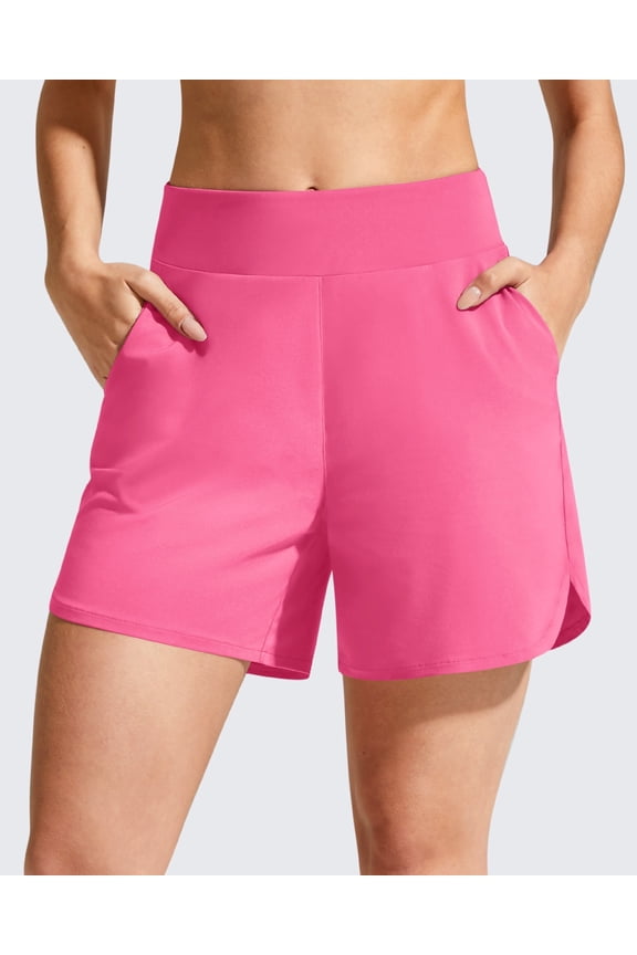 Chillwhisp Athletic Shorts for Women 4" - High Waist Lightweight Casual Running Shorts Built-in Liner with Pockets