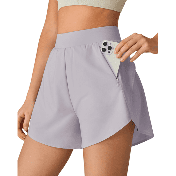 G4Free Chillwhisp Workout Shorts Women 2.5" A Line Elastic Waistband with Zipper Pockets for Running Casual Summer