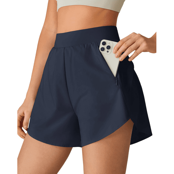 G4Free Chillwhisp Workout Shorts Women 2.5" A Line Elastic Waistband with Zipper Pockets for Running Casual Summer