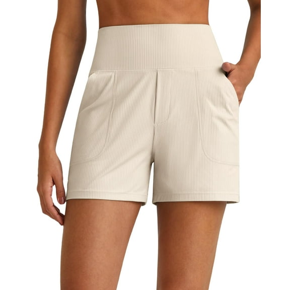 G4Free Comfy Ribbed Womens Shorts Dressy Casual High Waisted Athletic Lounge Trouser Shorts with Side Pockets