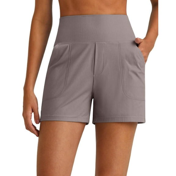 G4Free Comfy Ribbed Womens Shorts Dressy Casual High Waisted Athletic Lounge Trouser Shorts with Side Pockets