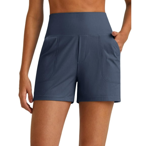 G4Free Comfy Ribbed Womens Shorts Dressy Casual High Waisted Athletic Lounge Trouser Shorts with Side Pockets