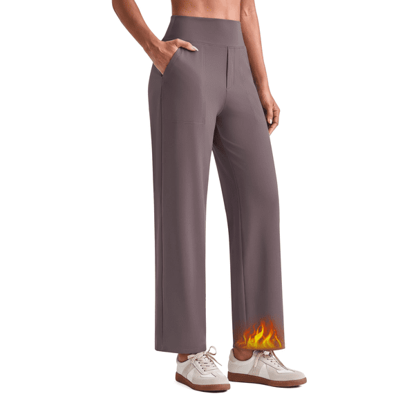 G4Free EverGoing Fleece Lined Ankle Pants Women Mock Fly Wide Leg Trouser
