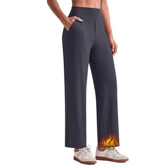 G4Free EverGoing Fleece Lined Ankle Pants Women Mock Fly Wide Leg Trouser