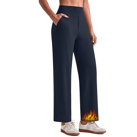 G4Free EverGoing Fleece Lined Ankle Pants Women Mock Fly Wide Leg Trouser