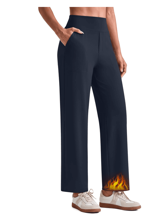 EverGoing Fleece Lined Ankle Pants Women Mock Fly Wide Leg Trouser
