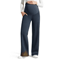 thumbnail image 1 of G4Free EverGoing Fleece Lined Maternity Wide Leg Pants Over The Belly Pregnancy Trousers with Pockets, 1 of 8