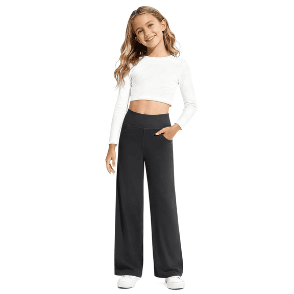G4Free EverGoing Girls Wide Leg Pants High Waisted Soft Stretchy Sweatpants with Pockets 6-12 Years School Sport