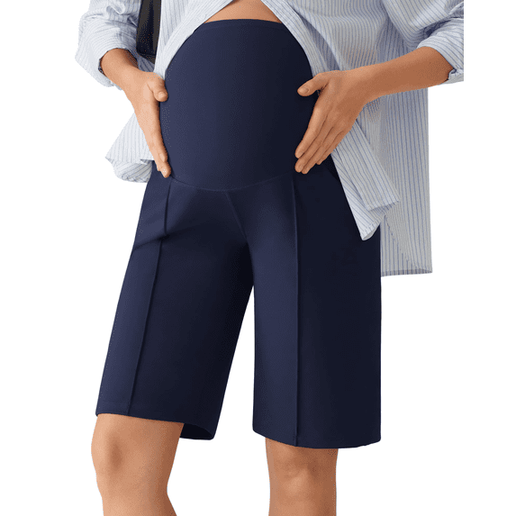 G4Free EverGoing Maternity Shorts with Pockets 10''- Over The Belly Pregancy Bermuda Casual Work Summer