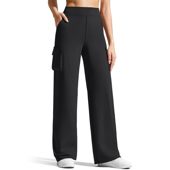 G4Free EverGoing Wide Leg Cargo Pants Women with 4 Pockets High Waisted Yoga Pants Stretch Casual Trousers