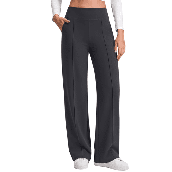 G4Free EverGoing Wide Leg Yoga Pants for Women Front Seam with Pockets | 4-Way Stretch, Moisture Wicking & Breathable Fabric with Faux Pockets for Work, Commute & Casual Wear