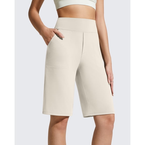 G4Free EverGoing Women's Bermuda Shorts with Pockets 10" - Knee Length Athletic Casual Long Shorts
