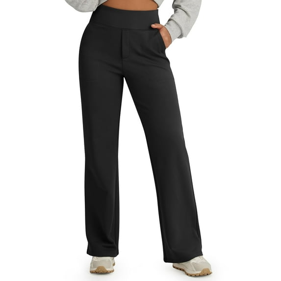 G4Free Fleece Lined Pants Women High Waisted Wide Leg Pants Winter Warm Thermal Sweatpants with Pockets 29"