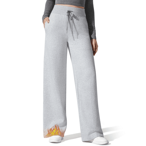 G4Free Flurrylux Women's Fleece Lined Wide Leg Sweatpants Drawstring Cotton Thermal Lounge Pants