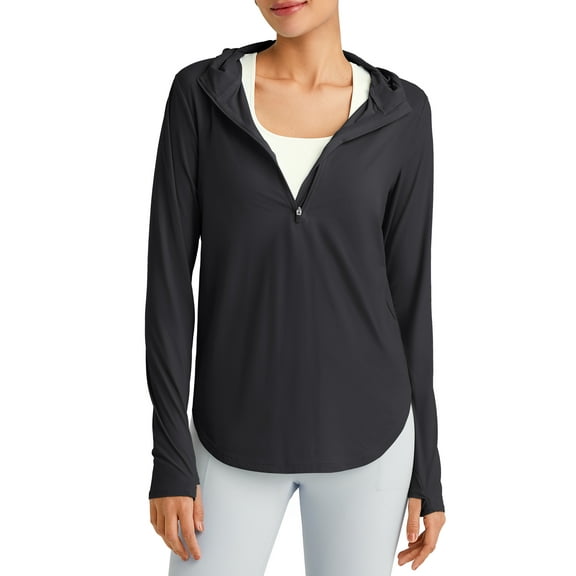 G4Free Lightbreeze Womens UPF 50 Sun Shirts with Hoodie Long Sleeve Workout Tops Half Zip Rash Guard Hiking Fishing