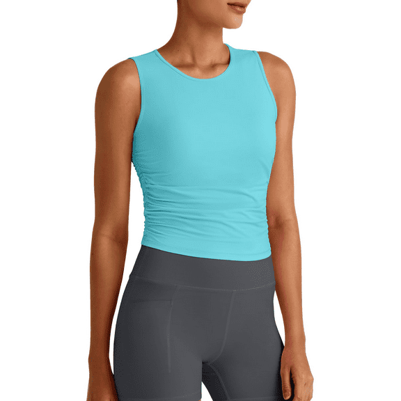 G4Free Lightbreeze Workout Tank Tops for Women Yoga Crop Top Side Ruched Sleeveless High Neck Athletic Gym Shirts Summer