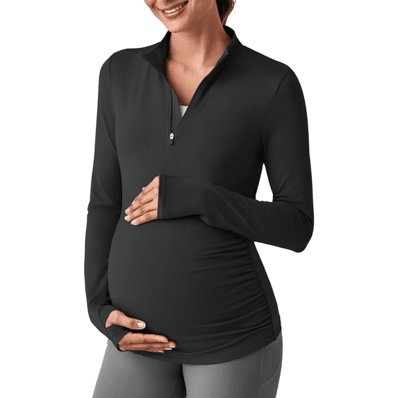 G4Free Lightweight Maternity Long Sleeve Workout Tops UPF 50+ Rash Guard Half Zip Sun Shirts Ruches Pregnancy Pullover