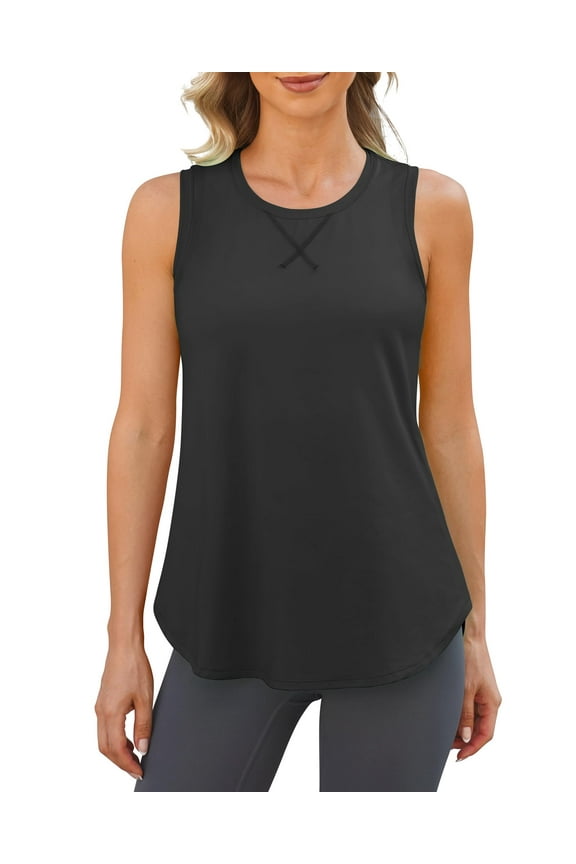 Lightweight Racerback Workout Tank Tops for Women High Neck Athletic Long Tanks Fast Dry Sleeveless Running Shirts