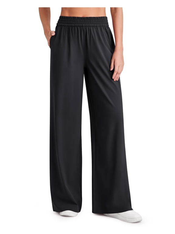 Lightweight Wide Leg Pants Women with Pockets Flowy High Waisted Trousers Travel Lounge Summer Fall 27"/29"/31"
