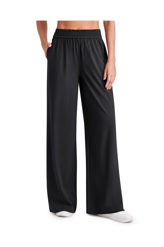 Lightweight Wide Leg Pants Women with Pockets Flowy High Waisted Trousers Travel Lounge Summer Fall 27"/29"/31"