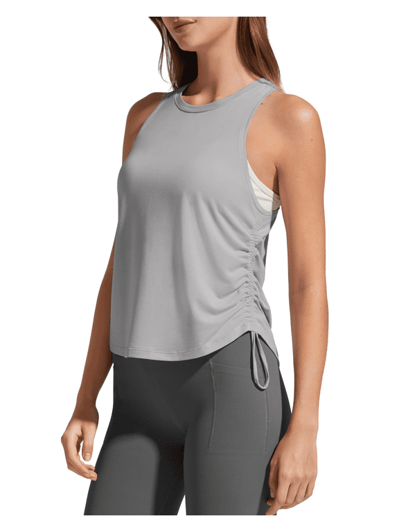 Lyocell Racerback Women Workout Tank Tops Ruch Side High Neck Muscle Tops for Gym Athletic Yoga