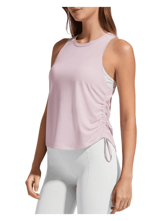 Lyocell Racerback Women Workout Tank Tops Ruch Side High Neck Muscle Tops for Gym Athletic Yoga