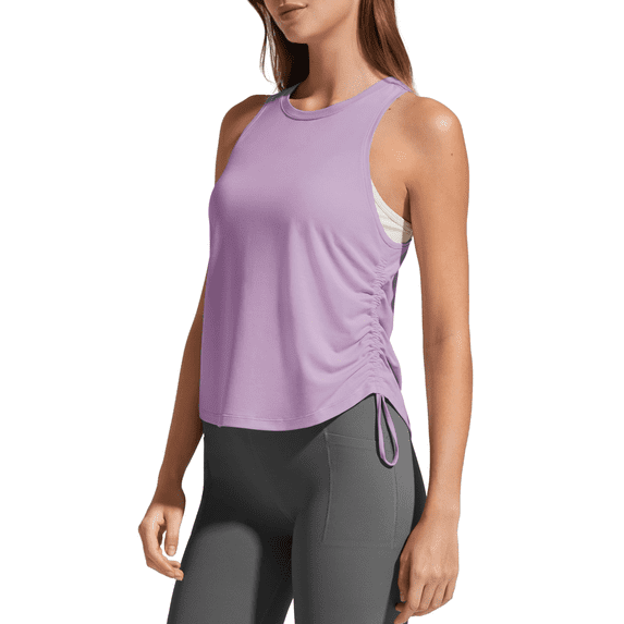 G4Free Lyocell Racerback Women Workout Tank Tops Ruch Side High Neck Muscle Tops for Gym Athletic Yoga