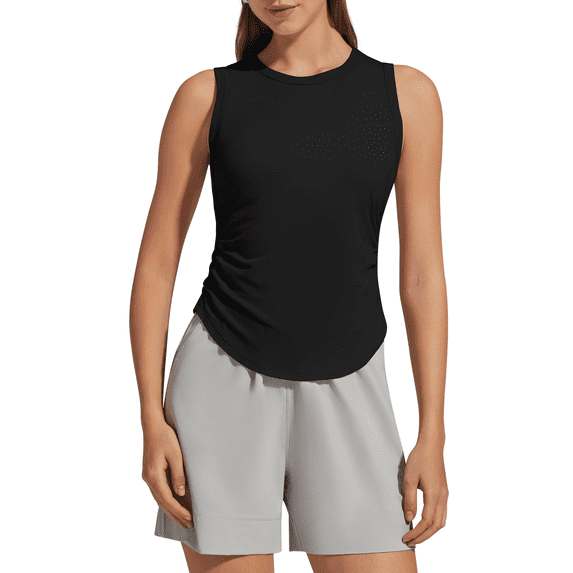 G4Free Lyocell Ruched Side Workout Tank Tops Woman High Neck Waist Length Gym Tanks Soft Relaxed Fit for Training
