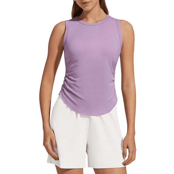 G4Free Lyocell Ruched Side Workout Tank Tops Woman High Neck Waist Length Gym Tanks Soft Relaxed Fit for Training