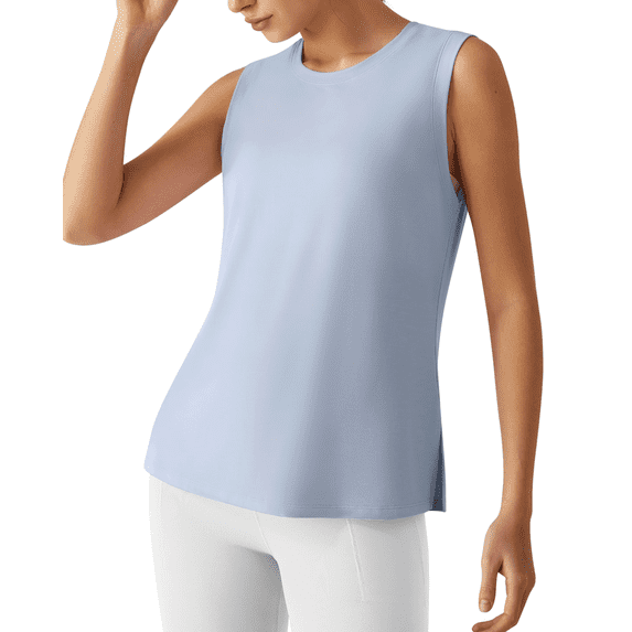 G4Free Lyocell Side Slits Women's Workout Tank Tops Soft Loose Fit High Neck Athletic Tanks Stretch Gym Running Top