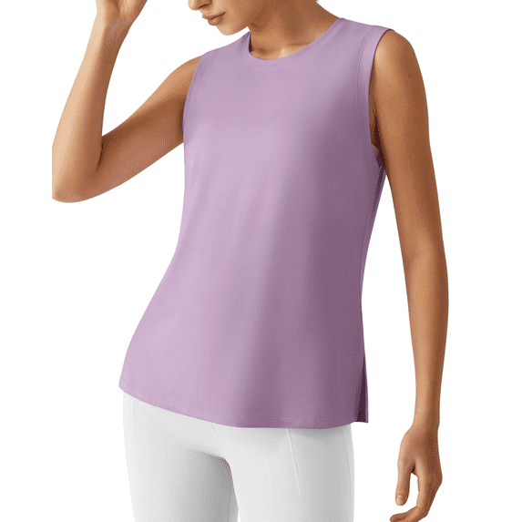 G4Free Lyocell Side Slits Women's Workout Tank Tops Soft Loose Fit High Neck Athletic Tanks Stretch Gym Running Top