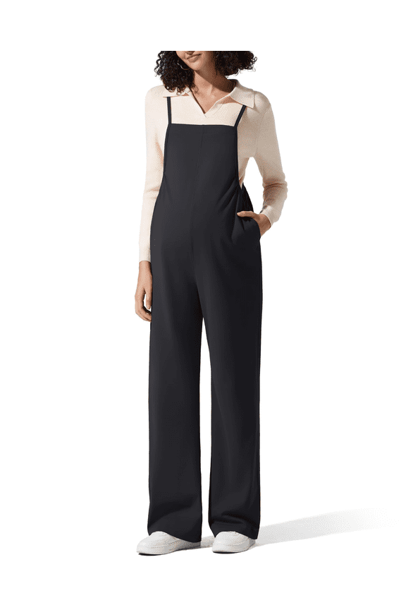 Maternity Jumpsuits Adjustable Strap Overalls Pregnancy Wide Leg Rompers with Pockets